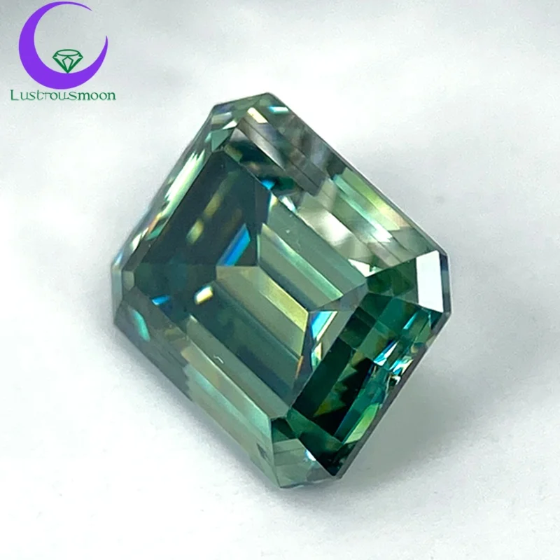 Batu Moissanite Biru Hijau Potongan Emerald Tidak Pernah Pudar dengan GRA VVS1 Permata Sintetis Lepas Lolos Tes Berlian Hadiah Natal