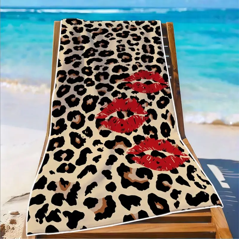 1Pc, Leopard Print Lip Print Beach Towel, Best Beach Towel, Super Absorbent Lightweight Beach Towel - Sand-Free Quick-Dry Towel, Soft Microfiber, Suitable for Various Settings Such as Beach, Pool, Gym, Bathroom, Camping, and Travel.