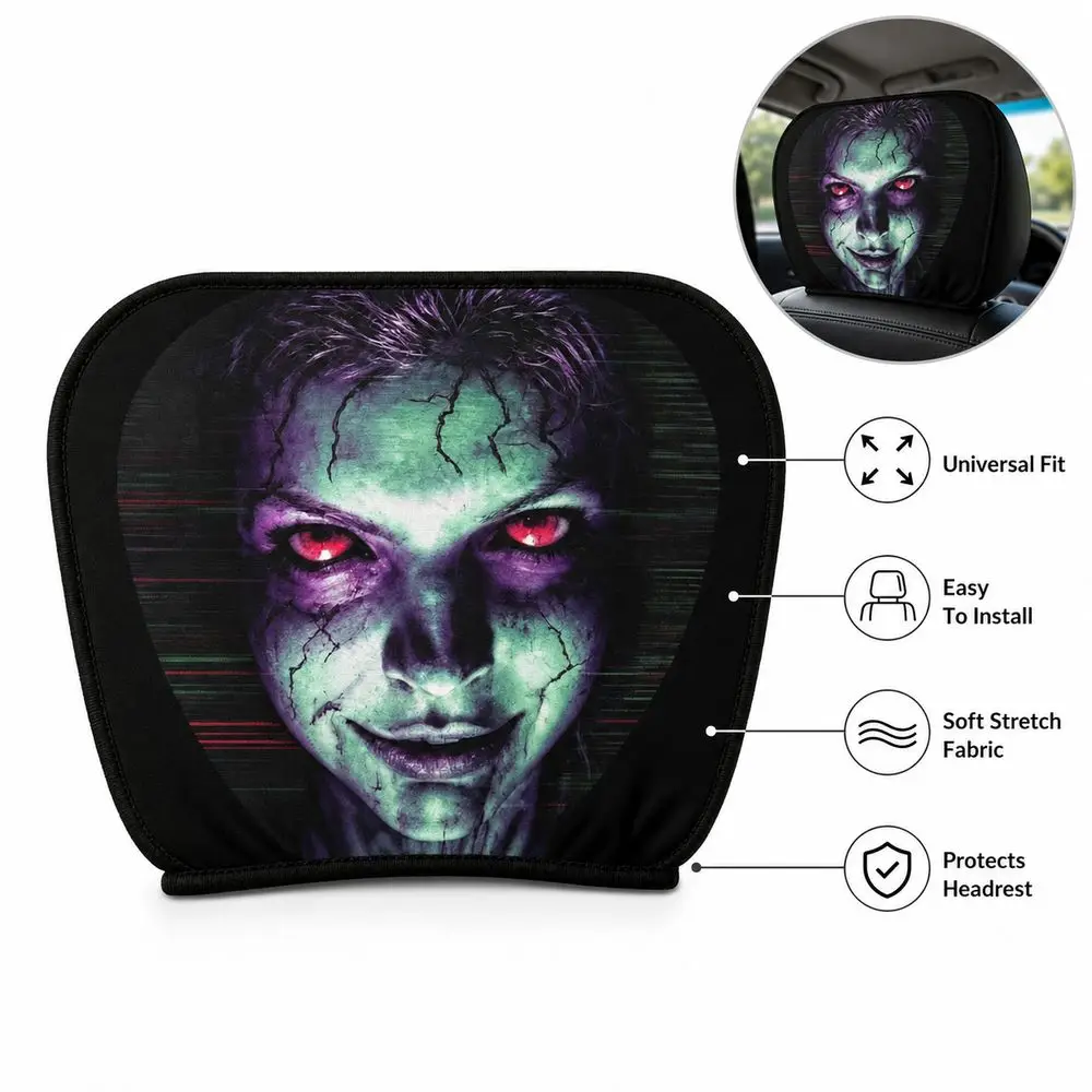 Polyester Car Headrest Cover Graphic Printed Portrait Print Car Headrest Protector Universal Fit Decorative Style