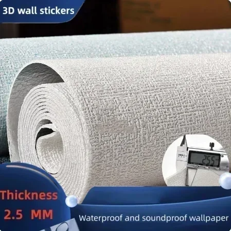 10m 3D Thicken self-adhesive thermal insulation wallpaper linen plain color decor wall stickers renovation anti-collision