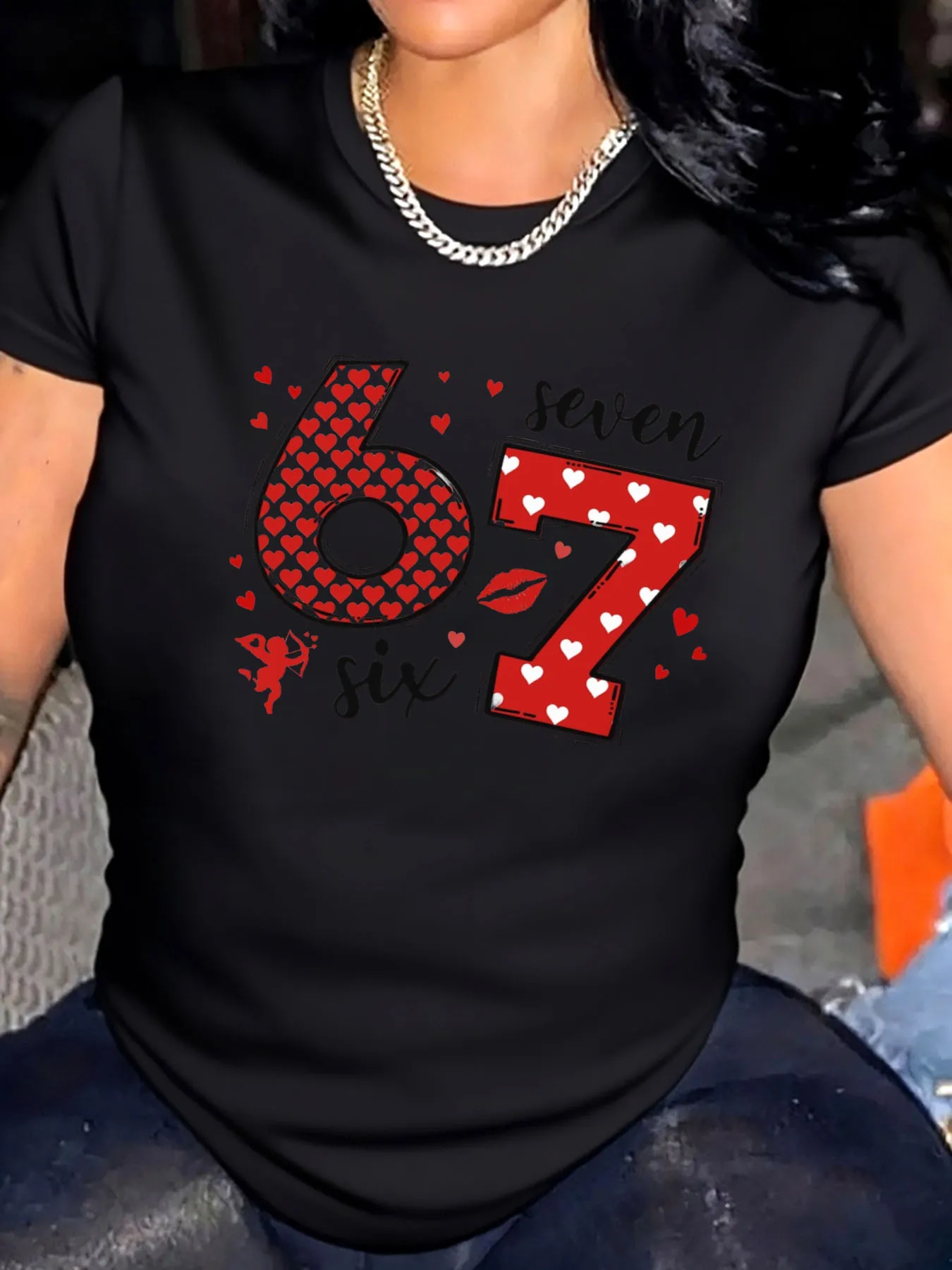 

Женская футболка больших размеров, кофейная чашка с сердечком на день Святого Валентина, милая уличная одежда с кофеиным принтом