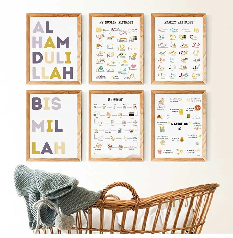 Islam Muslim Prophets Arabic Alphabet Allah Quran Personalization Children Nursery Wall Art Painting Poster Baby Kids Room Decor