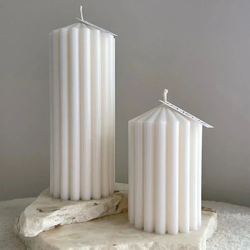 Classic striped cylindrical candle silicone mold geometric cylindrical thick striped acrylic candle mold Roman column PC mold