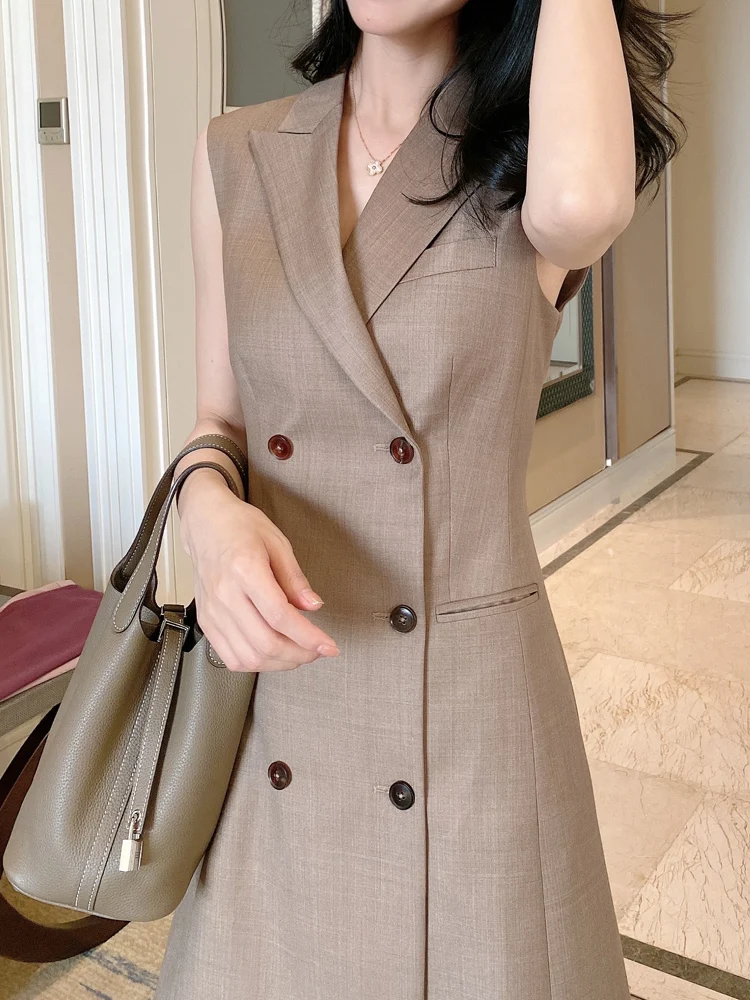 

Double-Breasted Svel Vest Dr Women's Summer Thin Vest Skirt Profional Clothing Ele Lady Sle High-End Faion