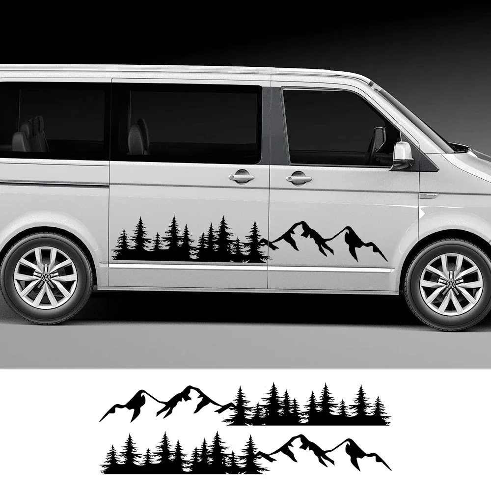 2PCS Auto Tree Mountain Decal Forest Car Door Side Stickers For Volkswagen VW Multivan TRANSPORTER T5 T6 Toyota Elfa Accessories