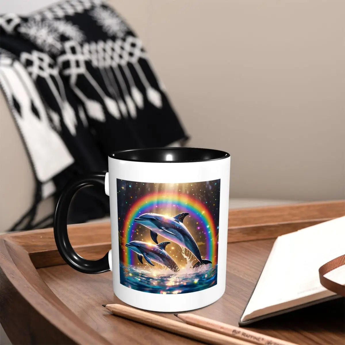 Sunset Dolphins Dancers Sea Creature Dolphin Mug Funny Ceramic Coffee Cups Tea Mugs Milk Cup Drinkware Gifts for Friends