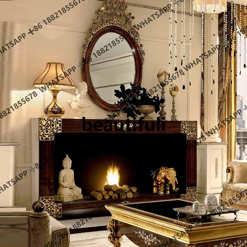 European fireplace villa luxury house club high-end customized solid wood real fire fireplace
