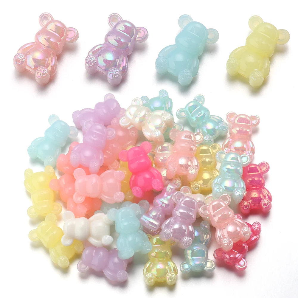 10pcs 17x25mm Color Bear Acrylic Beads Cute Gummy Bear Series Beads For Jewelry Making Keychain Bracelet Necklace Accessories
