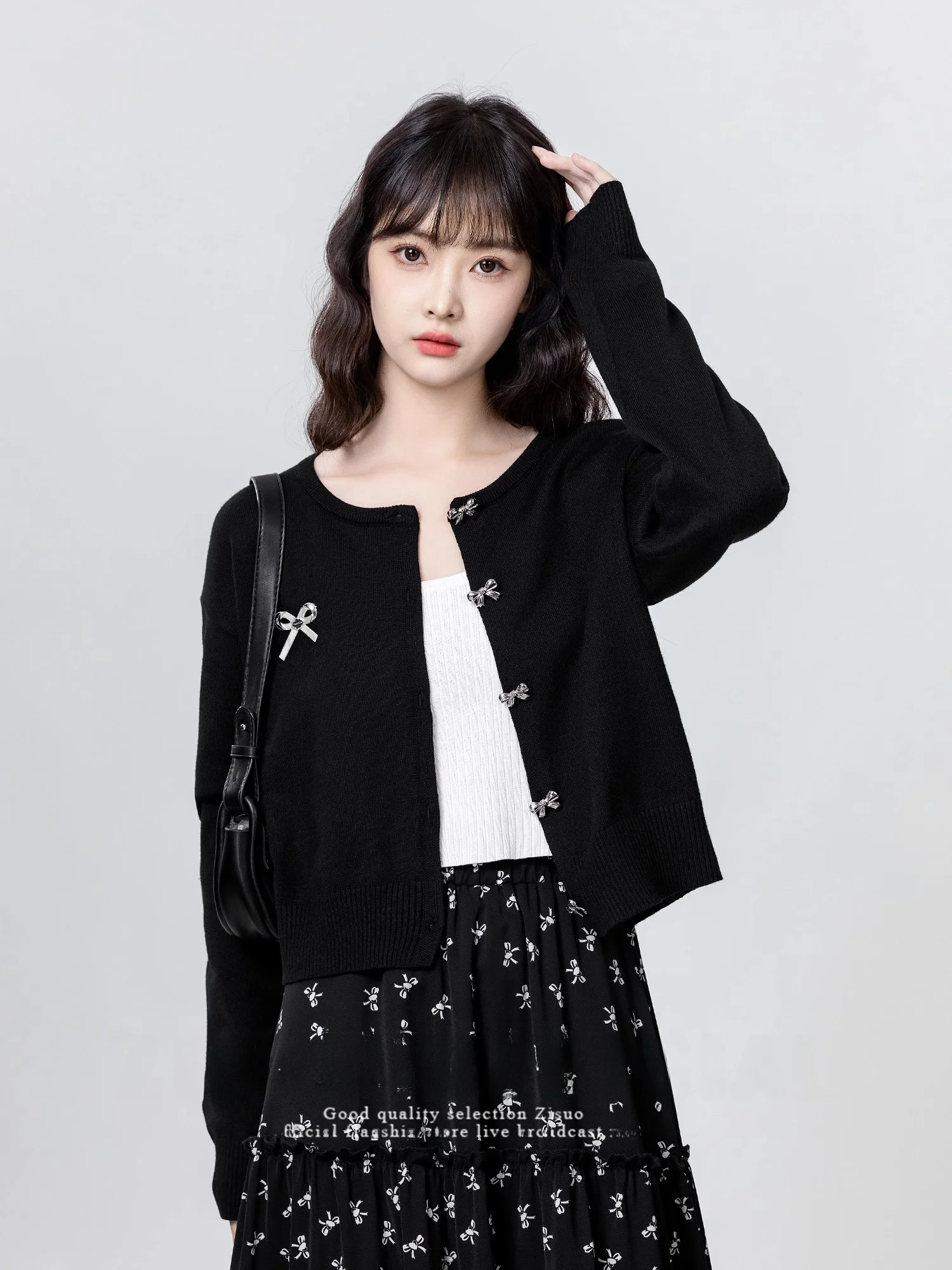 

Вязаный кардиган Bla, женский весенне-осенний ор Верхняя одежда, свитер, топ Sweet Sle Long Sve round Ne Regular Length