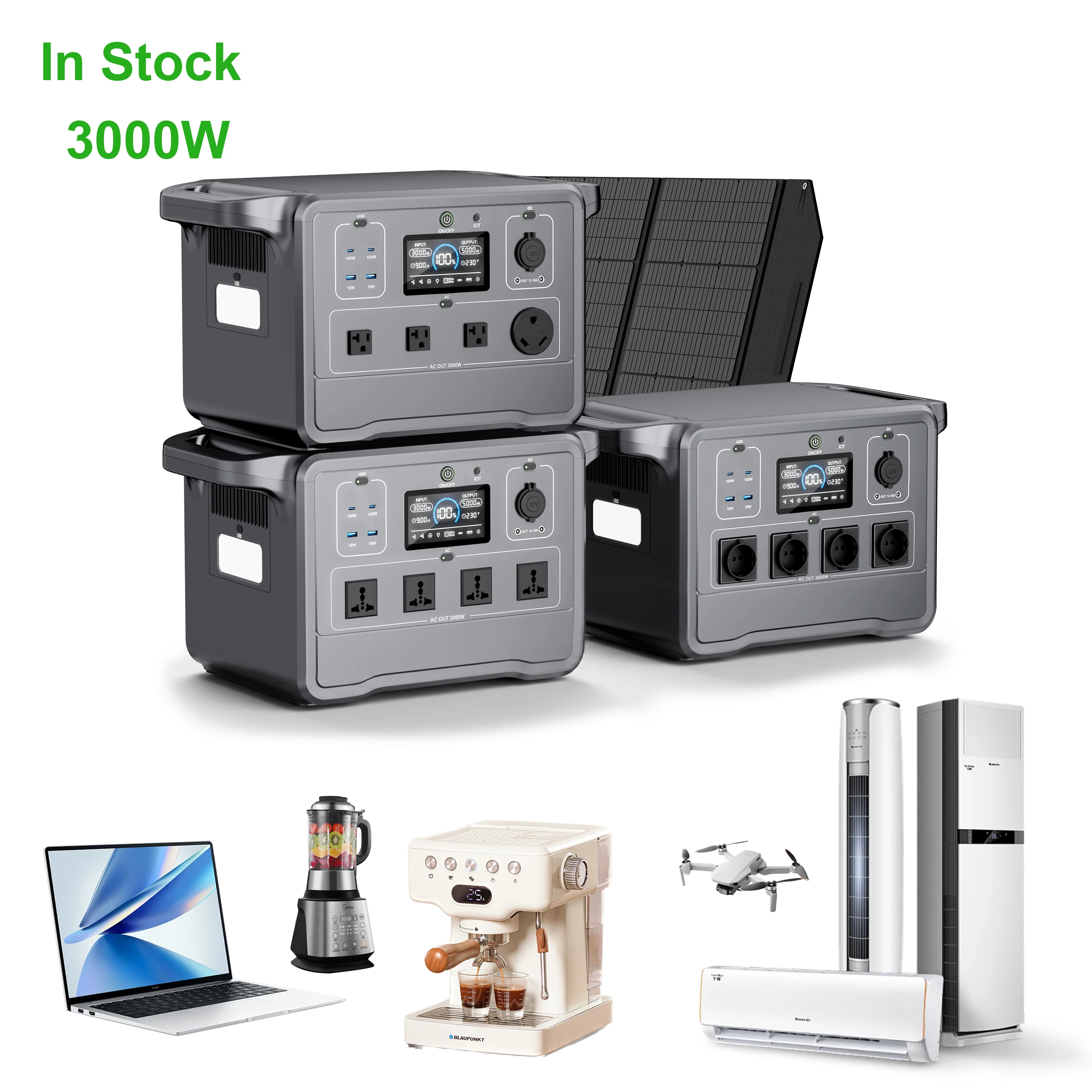 OEM Factory Portable Power Station 3000W Pure Sine Wave MPPT Solar Generator with Flashlight for Outdoor Camping & Car Use