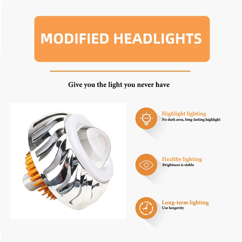 1pc Motorcycle Headlight Dual Halo LED Angel Devil Eyes Headlight Projector Lens High/Low Beam Strobe Spotlight DRL Lamp view 2