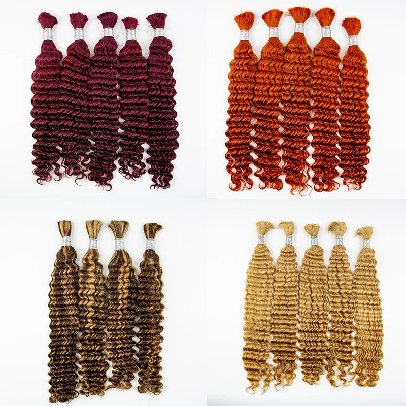 Onda Profunda Virgem Extensão Do Cabelo Humano, Encaracolado Trança De Cabelo Granéis, Ginger Boho Em Massa, Sem Trama