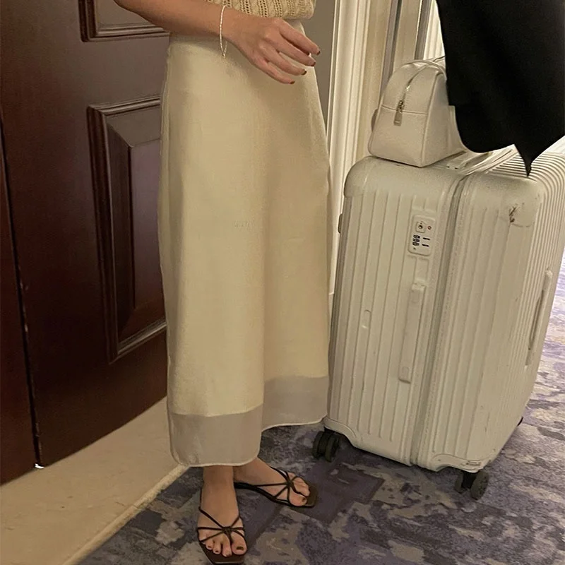 Taille haute a-ligne jupe Midi femmes décontracté été Design Sensation fée coupe ample coton mélange jupes coréen Sle