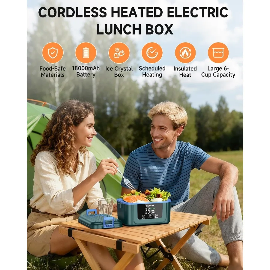 صندوق غداء كهربائي لاسلكي مطور لعام 2026 بقدرة 6.3 أكواب مع بطارية قابلة لإعادة الشحن بقدرة 20000 مللي أمبير في الساعة وتقنية تبريد كريستال ثلجي 24-Hou #6