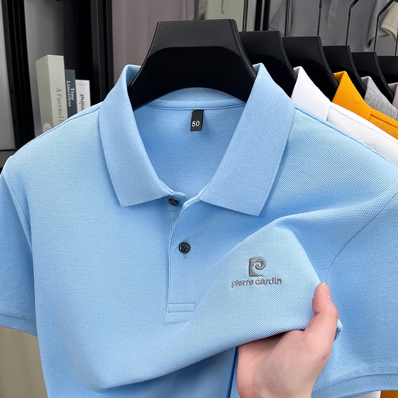 Luxury Brand Men's Letter Embroider Short Sleeve Lapel T-shirt 100% Cotton Polo Shirt Fashionable Commuting Versatile Men's Wear