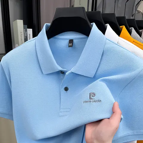 Luxury Brand Men's Letter Embroider Short Sleeve Lapel T-shirt 100% Cotton Polo Shirt Fashionable Commuting Versatile Men's Wear