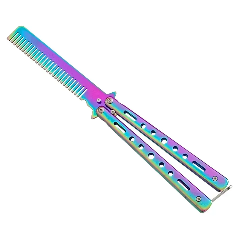 Stainless Steel Foldable Comb Practice Training Butterfly Knife Comb Beard Moustache Brushe Salon Hairdressing Styling Tool