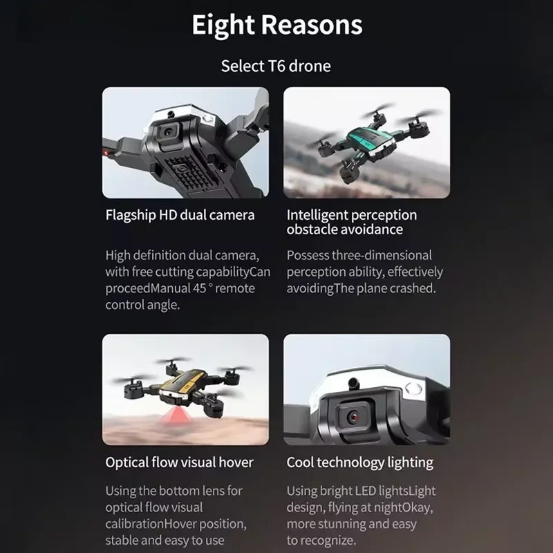 T6 Drone 8K Profesional 4K HD GPS Camera Obstacle Avoidance Aerial Photography Optical Flow Foldable Quadcopter 1KM Universal