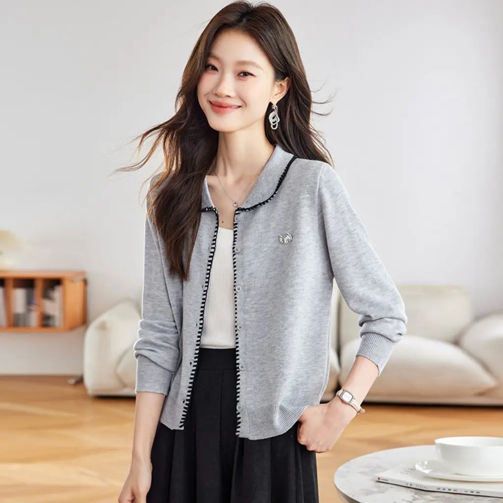 

Fall Short Woolen Knitted Cardigan Women's Turn-down Collar Outerwear Fashionable Top Ladies' Open-front Sweater