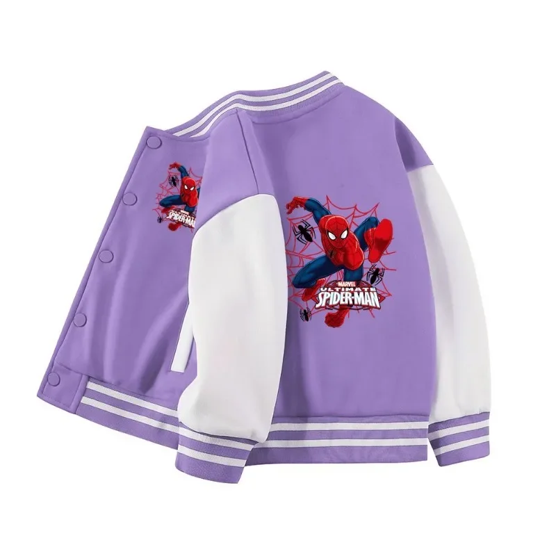 Children's superhero Spider-Man printed autumn and winter boys' velvet thickened baseball uniform thick coat warm jacket top