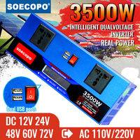 Smart Dual Voltage Inverter 3500W 12V/24V/48V/60V/72V to 220V/110V with Dual USB Ports and LCD Screen