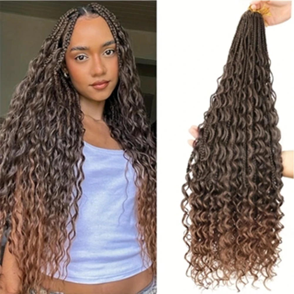 

Goddess Box Braids Crochet Hair 28inch Boho Crochet Box Braids With Curly Ends Pre-looped 6 Packs Bohomian Box Braids Hair