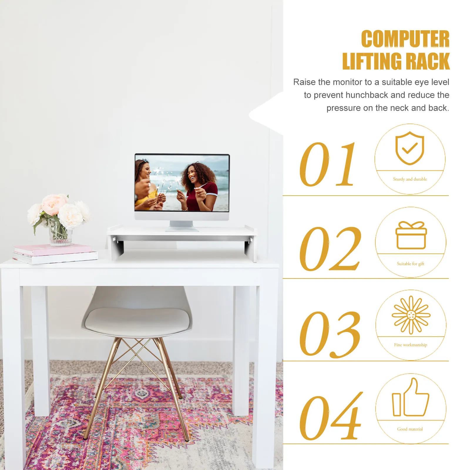 Wooden Adjustable Computer Monitor Stand Heighten Rack Compact Desktop Holder Ergonomic Office Dorm Room Monitor Stand