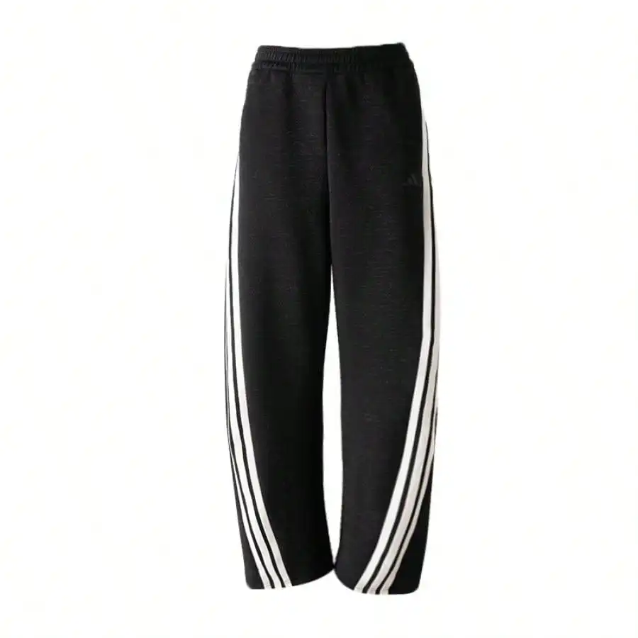Black Knit Casual Pants with Drawstring and Stripes