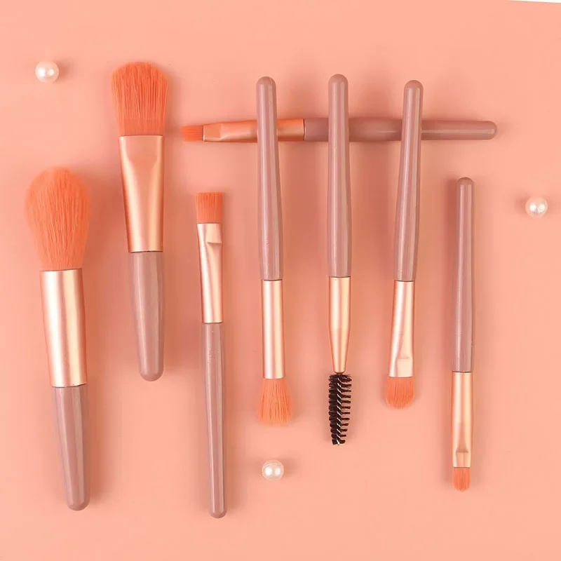 8 Pcs Mini Travel Portable Makeup Brushes Set Cosmetic Bag Eye Shadow Powder Eyelash Lip Concealer Blush Make Up Brush Set Kit