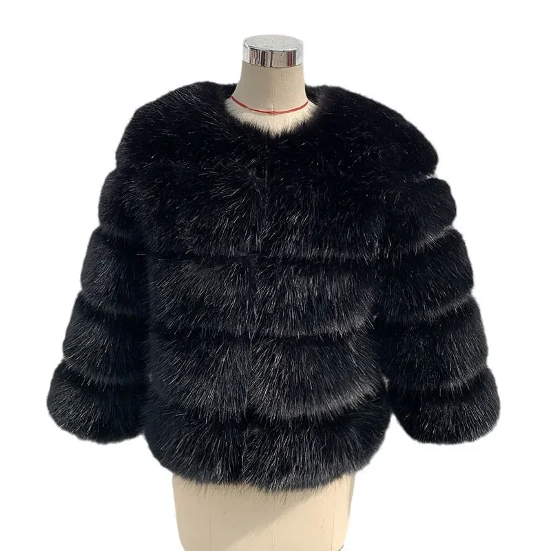 เสื้อแจ็คเก็ตขนเฟอร์เทียมลายไล่สี คอทรงกลม สำหรับผู้หญิง ฤดูหนาว  หนานุ่ม อุ่นสบาย  แบบมิงค์