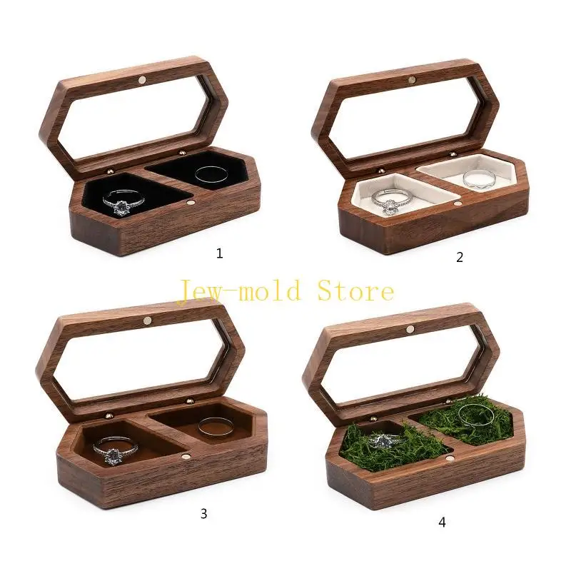 

C71B Walnut Ring Box Jewelry Box Travel for Case Earring Holder G