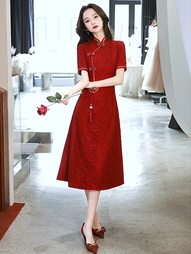 

Chinese Traditional Dress Women Qipao Red Modern Cheongsam Dresses Robe Orientale China Style Costume Ladies