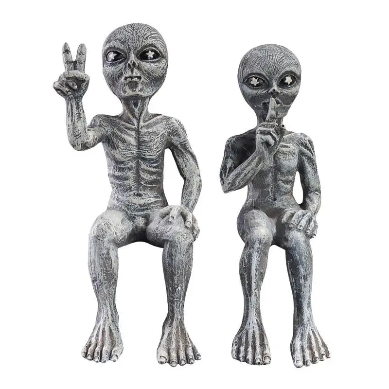 

Alien Garden Statue | 2pcs Resin Alien Desktop Statue | Comfortable Handmade Wear Resistant Home Ornaments for Bookshelf Desk TV
