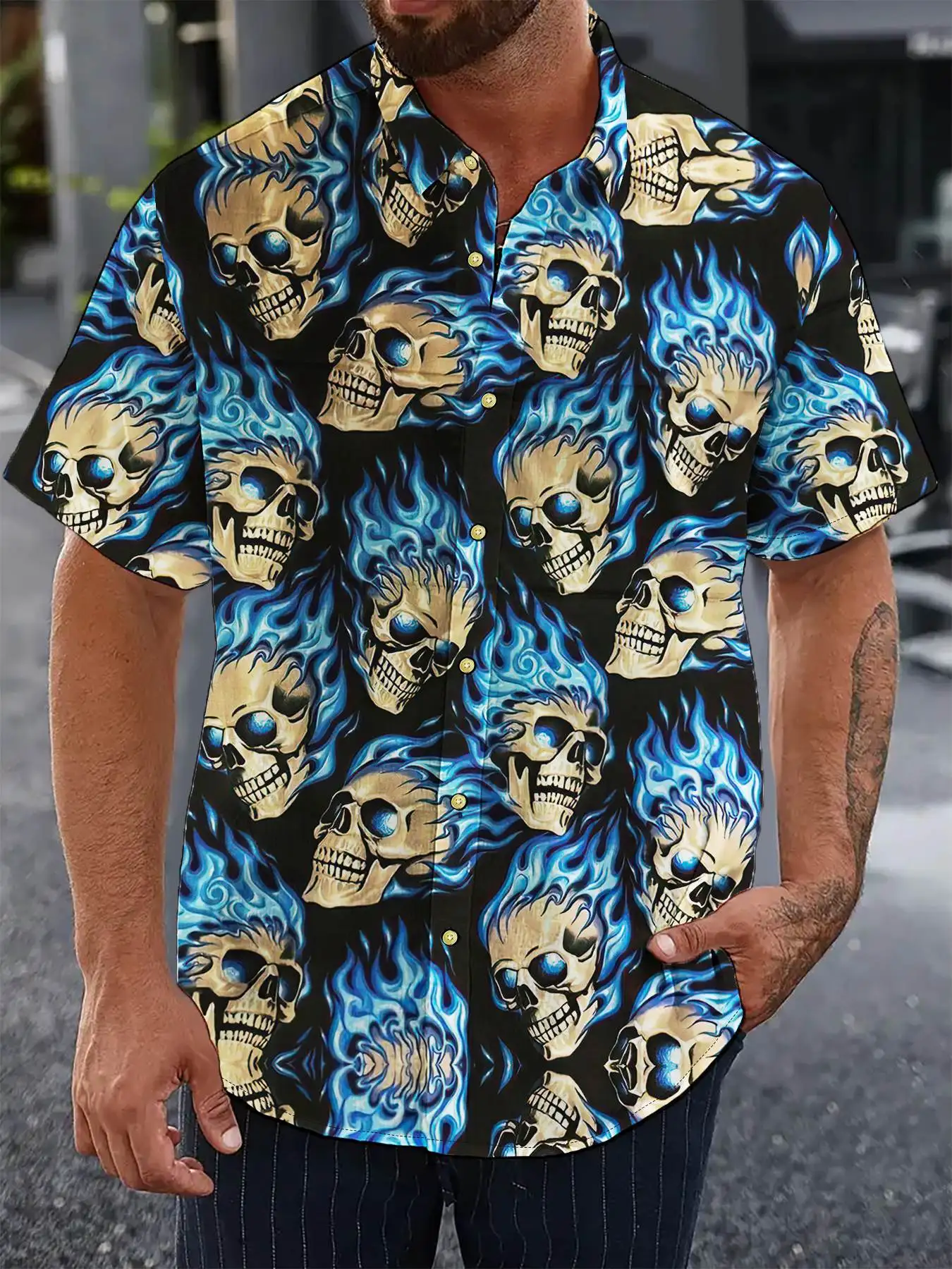 Camicie hawaiane da uomo con stampa teschio retrò estiva casual manica corta camicia da strada oversize di alta qualità abbigliamento divertente da spiaggia