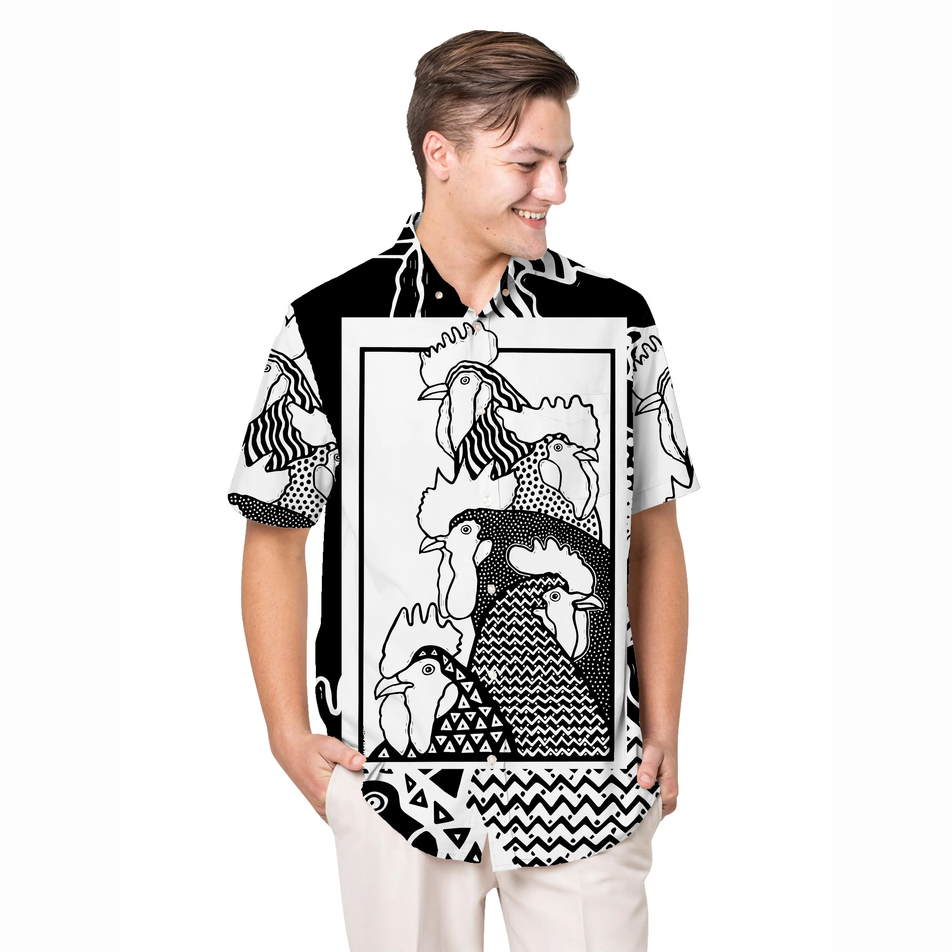 

Jumeast Cock Illustration Short Sleeve Hawaiian Shirt Rooster Graphics Polyester Aloha Shirts Tropical Baggy Casual Man Clothing