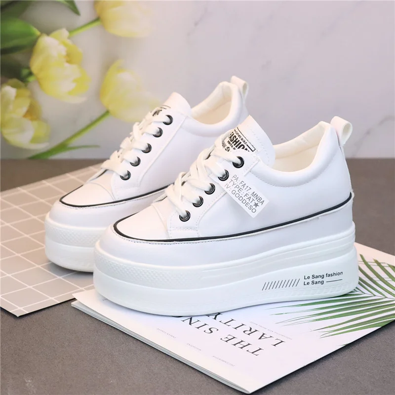 Nuove scarpe casual moda primavera ed estate tacchi alti da donna sneakers con base spessa 10 cm nero bianco 34-40 scarpe con plateau