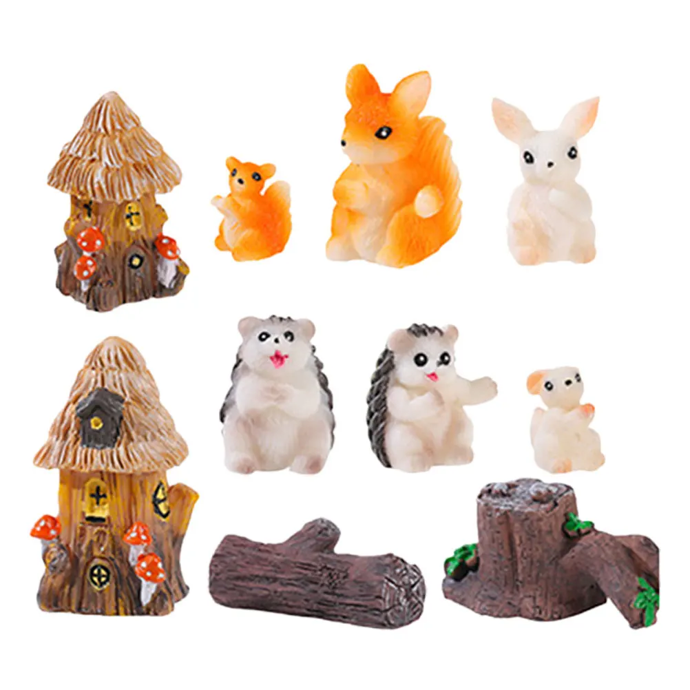 

10 Pcs Micro Landscape Figurines Resin Crafts Miniature Garden Decorations Tiny Rabbit Hedgehog Squirrel Statue Home Office