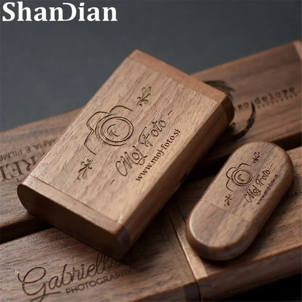 

SHANDIAN Free Custom Logo Wooden USB+Box Pen Drive 4GB 16GB 32GB 64GB 128GB Usb Memory Wedding Photography Gift Usb Memoria