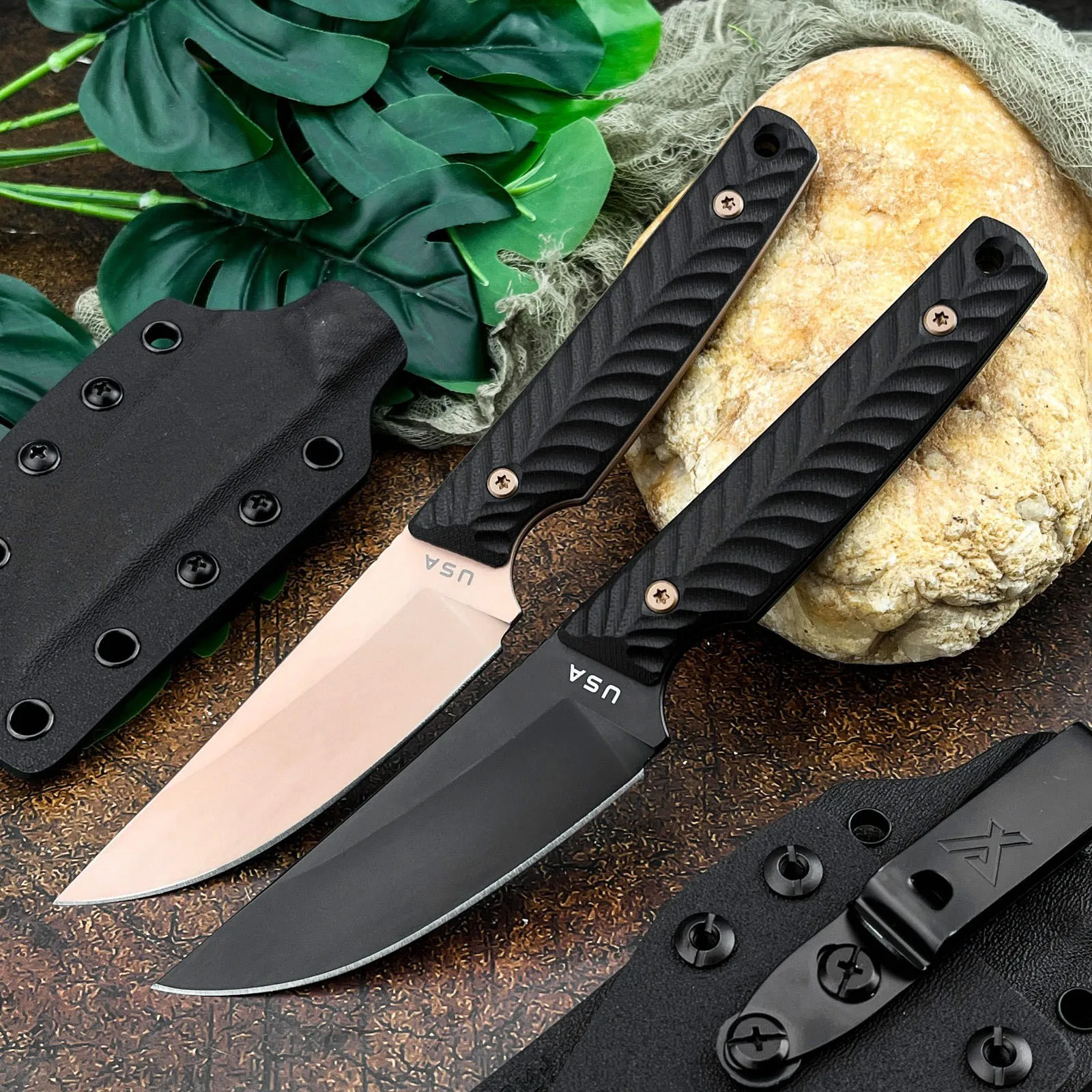 

Fixed Blade Knife with 8Cr13Mov stainless steel with G10 Handle and Kydex Sheath for Outdoor Camping and Hiking
