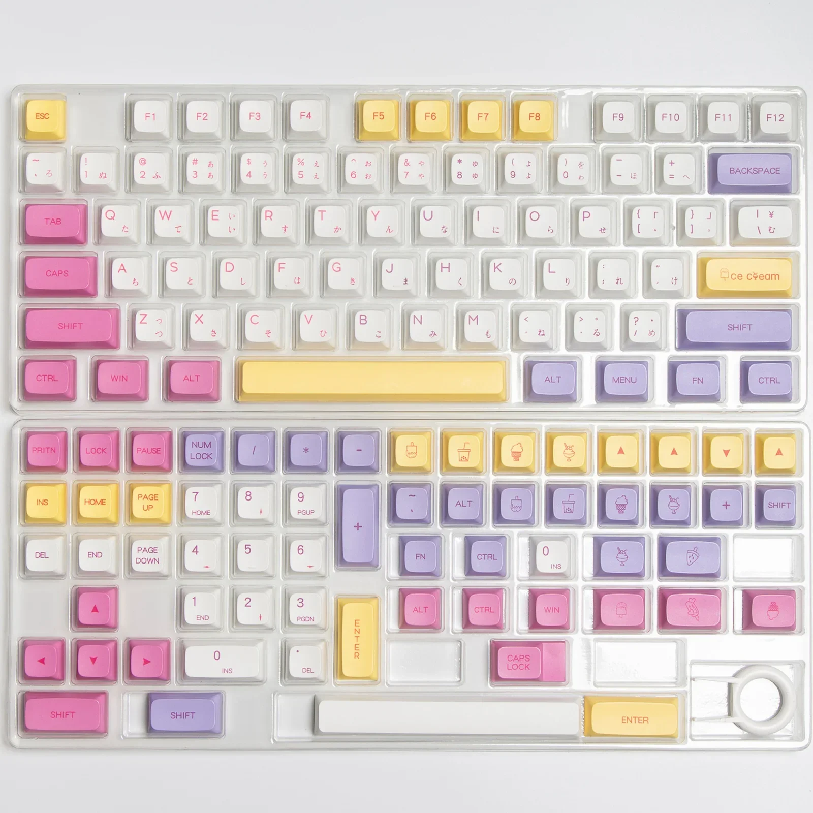 Ice Cream Mechanical Keyboard Keycaps, Flat Chest XDA Cute PBT Sublimation Adaptation Magic Duck 61 87 104
