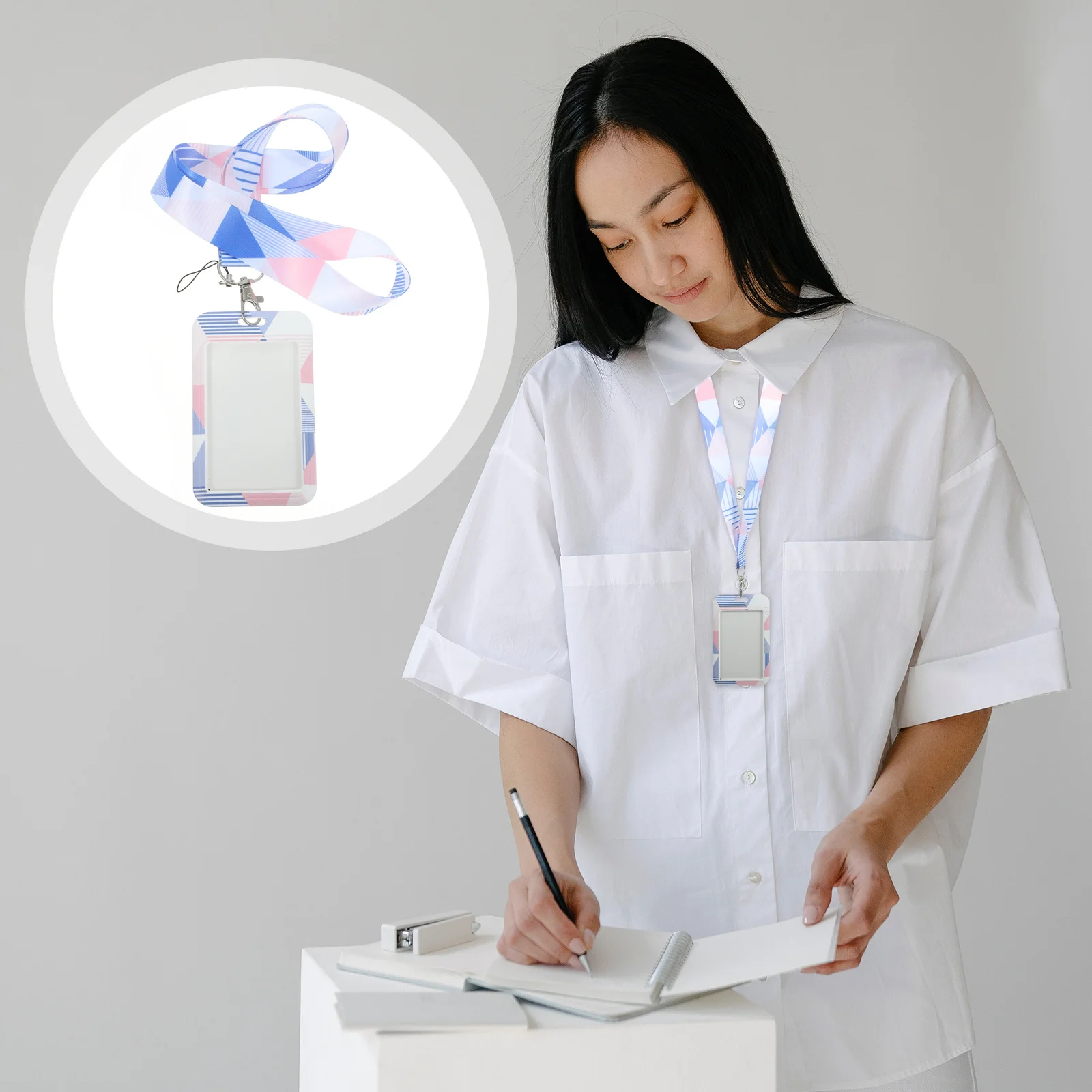 

Card Holder With Lanyard Clear Front Window Id Badge Protector For Office School Bank Cards Portable Polyester Name Tag