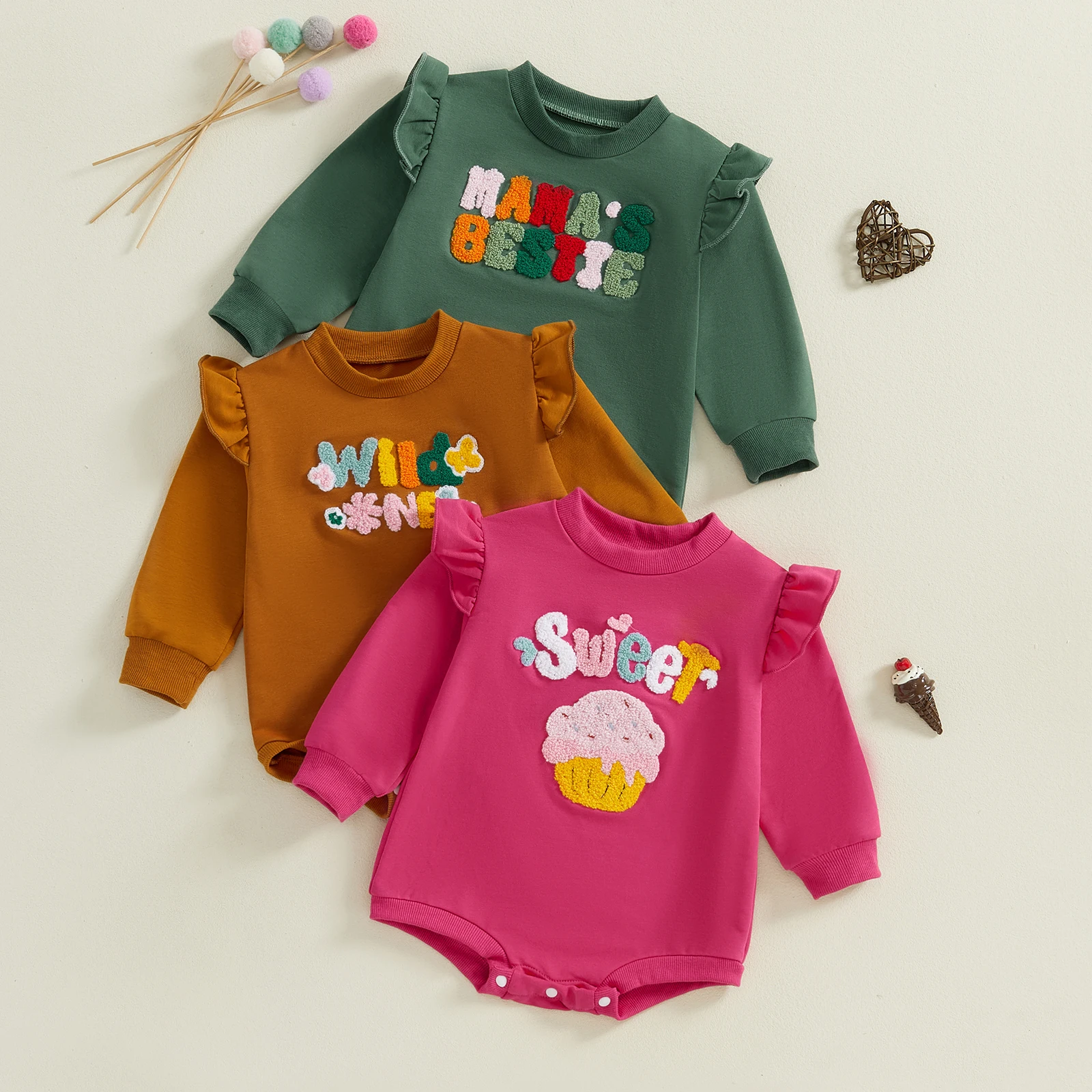 Baby Christmas Romper Ruffle Long Sleeve Crew Neck Letter Embroidery Bodysuit Newborn Playsuit