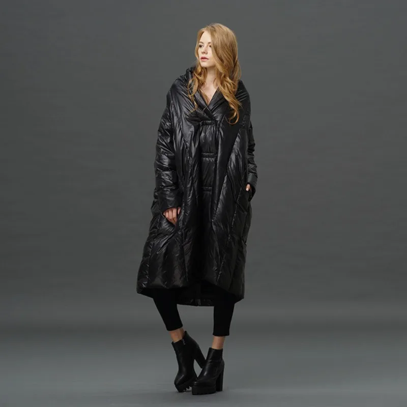 المرأة طويلة كيب أسفل سترة المتضخم فوق الركبة سترات منتفخة صورة ظلية رشاقته الدفء المتضخم أسفل معاطف سترات