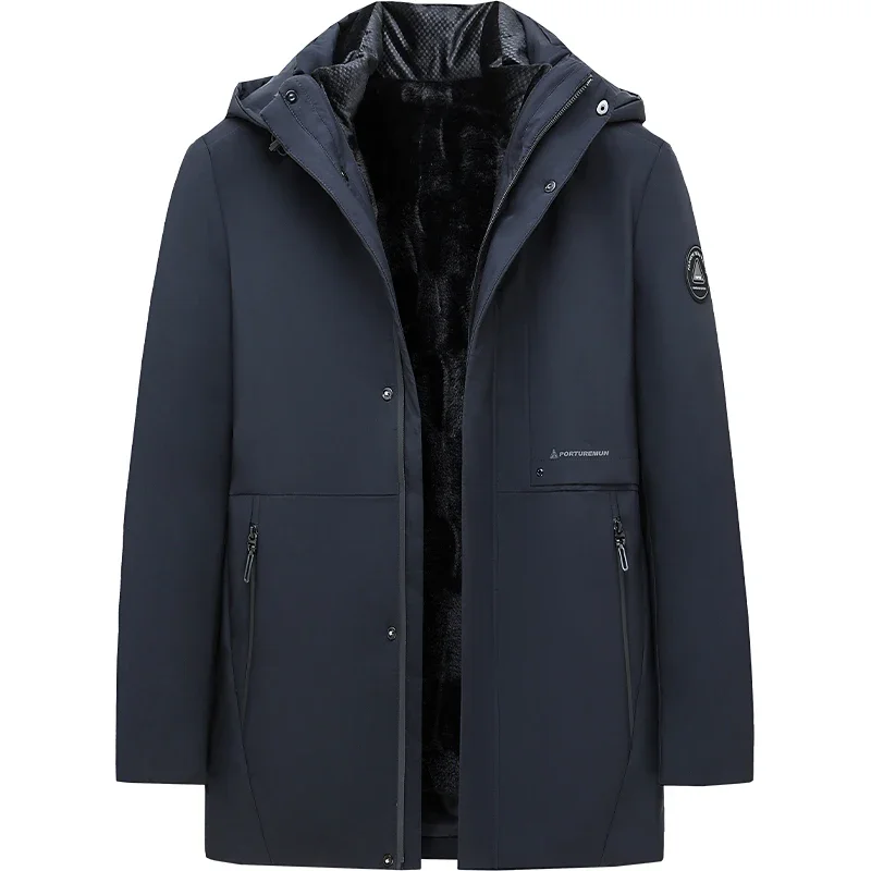 

Waterproof Parka Thick Warm Three in One Detachable Down Cotton Jacket Business Men's Winter Jacket Fashionable Hooded Coat