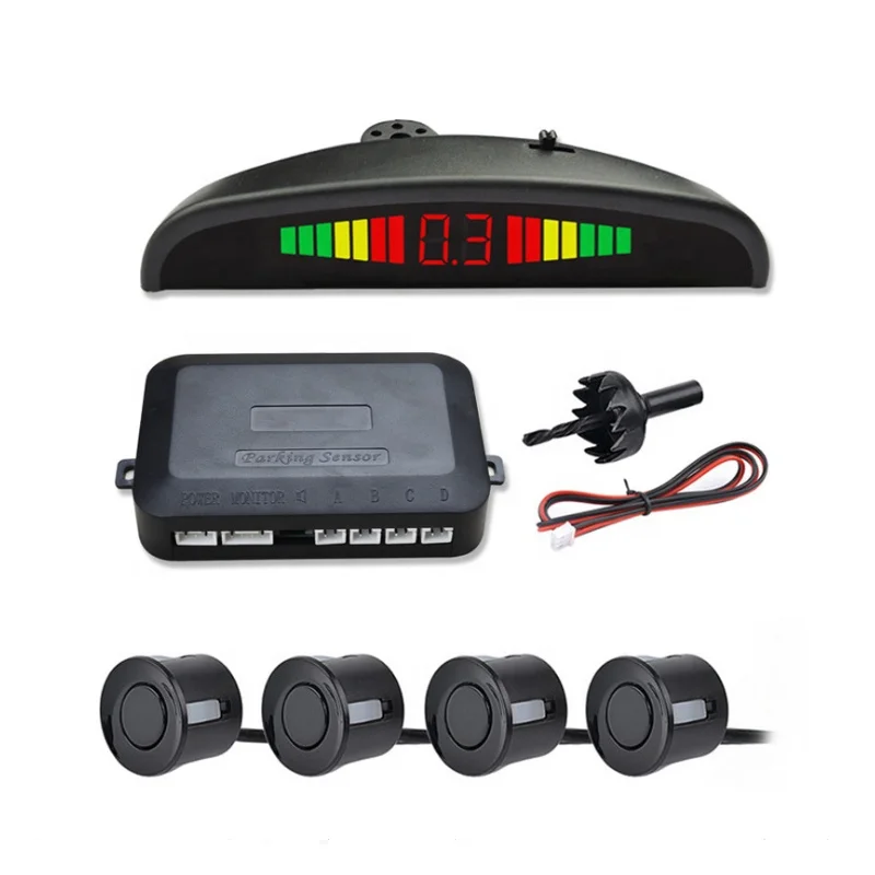 

CARQSENG Reverse Backup Radar System LED Parking Sensor Display with 4 Sensors Backup Buzzer Warning Alarm for Cars