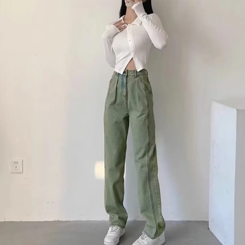 

Women pants Vintage American Style Jeans Large size High Waist Straight Wide Leg Denim Pants Fashion Casual Trousers Casual Stra