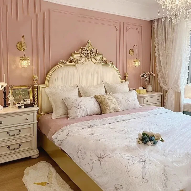 

Headboard Frame Double Bed Wood Modern Nordic Luxury King Size Double Bed Unique Princess Cama Matrimonial Bedroom Furniture