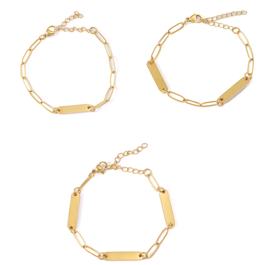 

2pcs/Lot Stainless Steel Blank Bar Bracelets Buckle Shaped Chain For Lovers Couple Fashion Jewelry Gifts 16+5cm