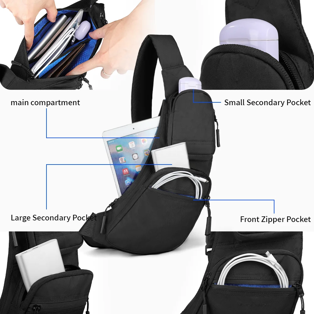 HcanKcan Casual Men's Shoulder Bag Lightweight Waterproof X-Pac Fabric Crossbody Bag Multiple Pockets Outdoor Travel Waist Pack