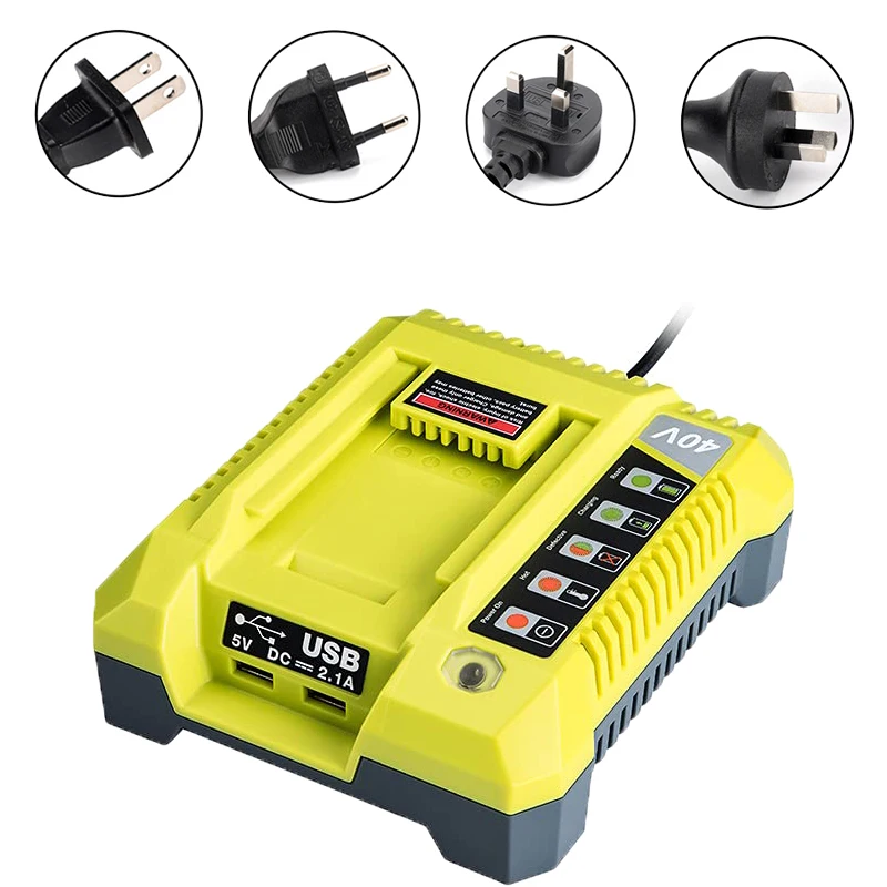 

For RYOBI 40V Li-Ion Battery OP4015 OP4026 OP4026A OP4030 OP4040 OP4050 OP4050A OP401 Li-Ion Battery Charger with Dual USB Ports